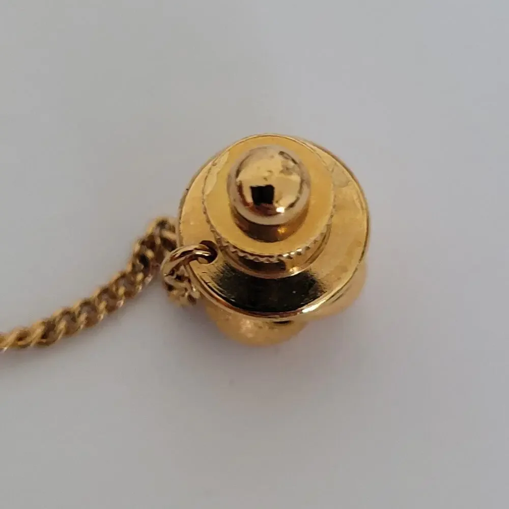 Dunhill Tie Necktie Pin Tack Clasp Knot Gold Tone Logo Designer Round Vintage